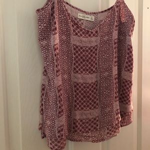 Burgundy and cream print top